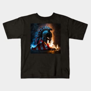 American Flag Spartan Helm Art Kids T-Shirt